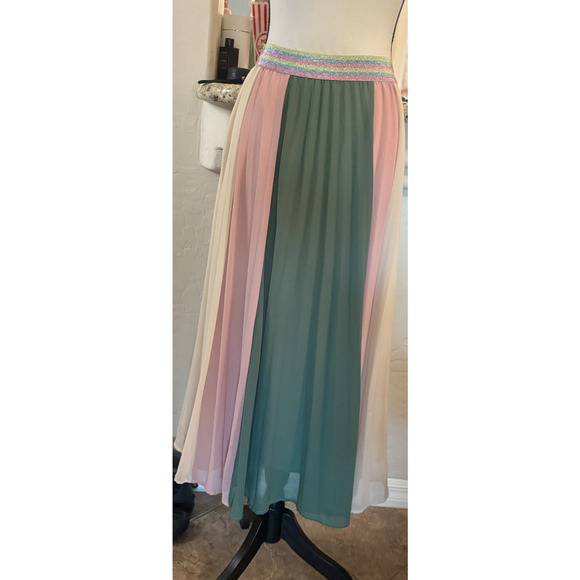 TR Notes Women's Pleated Colorblock Midi Skirt Size Small 0-4 - Picture 2 of 7